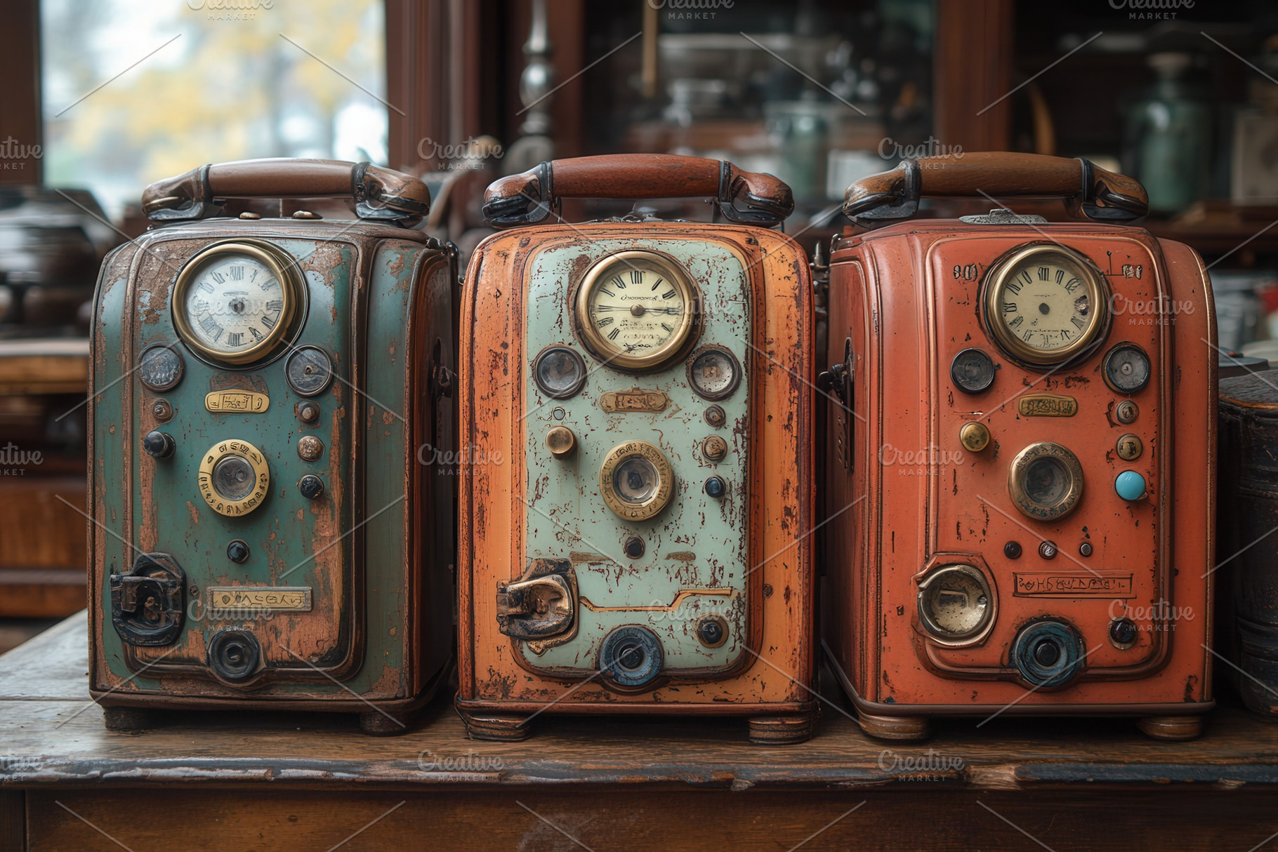 Vintage retro appliances displayed o, a Photo by Tanuart