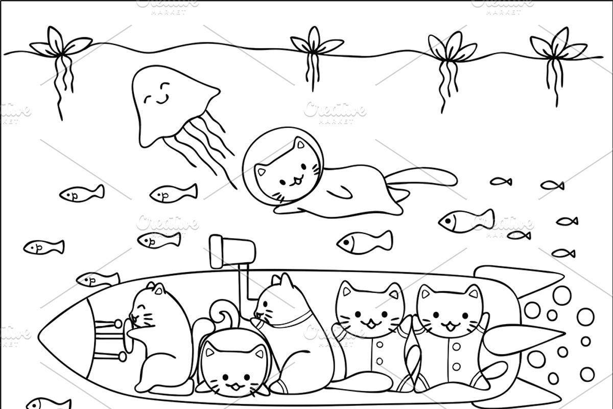 10 Cute cats coloring pages, an Illustration by Somjai King (Photo 8 of 11)