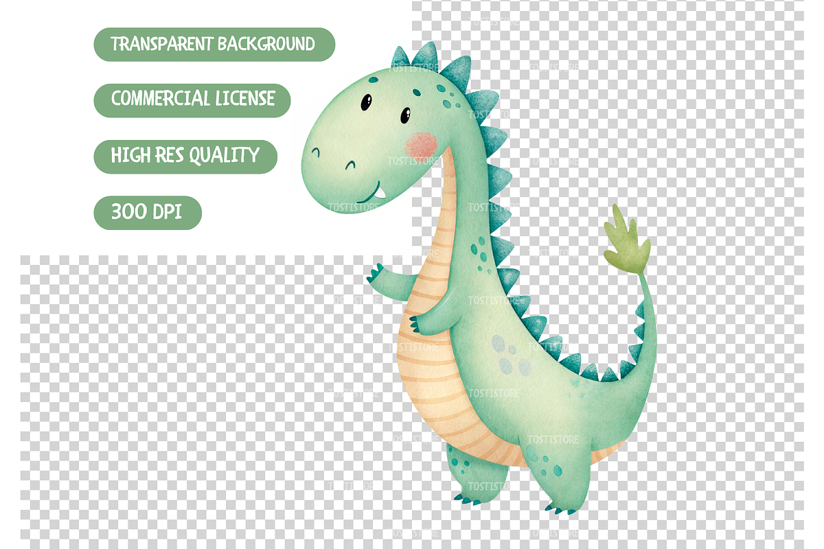 Cute Dinosaur Themed Watercolor Clip, an Illustration by TatiMockup (Photo 4 of 4)