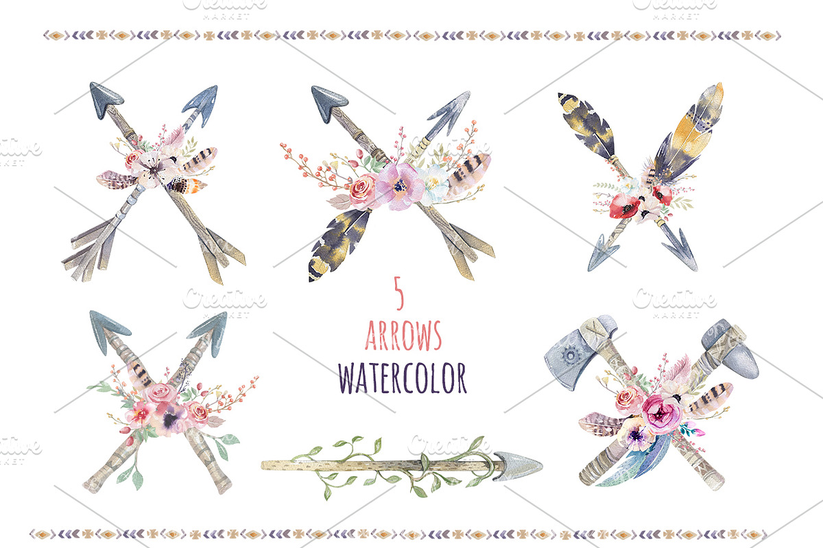 Watercolor boho teepee & bouquets, an Illustration by Peace ART (Photo 4 of 6)