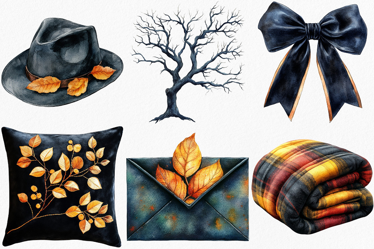 Watercolor Black Autumn Clipart, an Illustration by Canvas Craft (Photo 2 of 7)