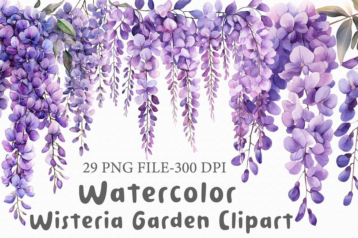 Watercolor Wisteria Garden Clipart, an Illustration by Libby Wishes (Photo 1 of 7)