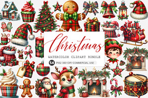 Red & Green Plaid Christmas Clipart, an Illustration by SinaCreation