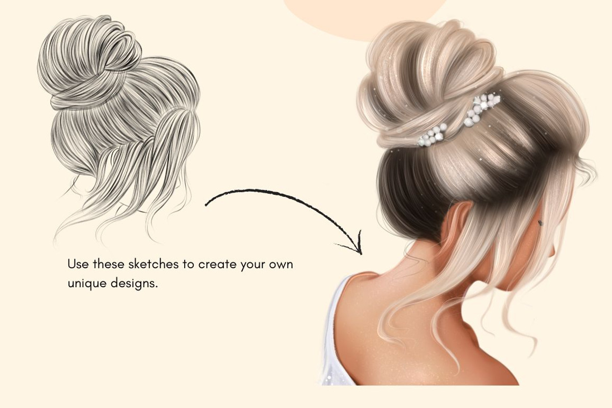 Fashion Hairstyle Sketch PNG Bundle, an Illustration by The Best Digital Plaza (Photo 7 of 7)