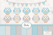 Grey & Blue Owl Vectors & Papers, an Animal Illustration by Amanda Ilkov (Thumbnail 1 of 3)