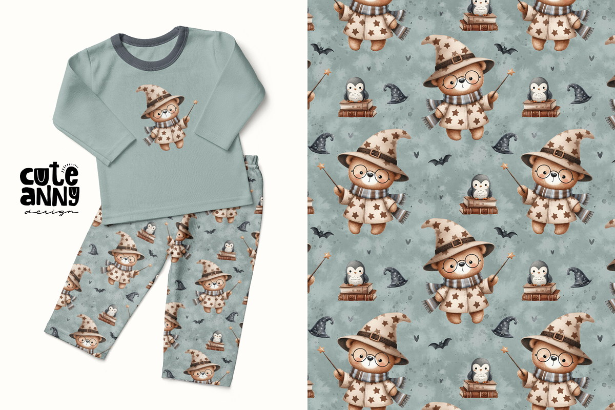 Pattern with wizard bear, a Pattern Graphic by Cuteanny Design (Photo 1 of 4)