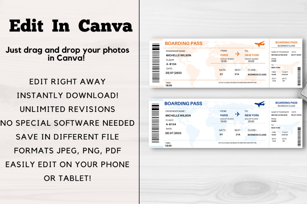 Editable Boarding Pass Template, a Card Template by YasdeyDesigns (Photo 4 of 8)