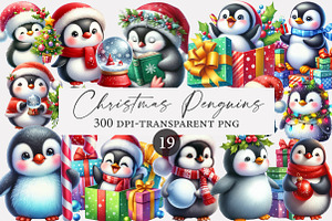 Christmas Penguins Clipart, an Illustration by Designworld