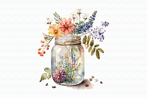 Flowers In Jar Watercolor