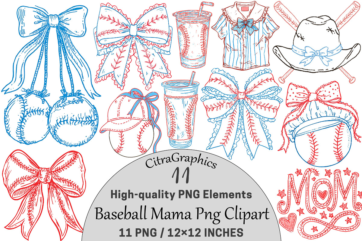 Baseball Mama PNG Clipart Bundle, a Seasonal Illustration by CitraGraphics (Photo 1 of 5)