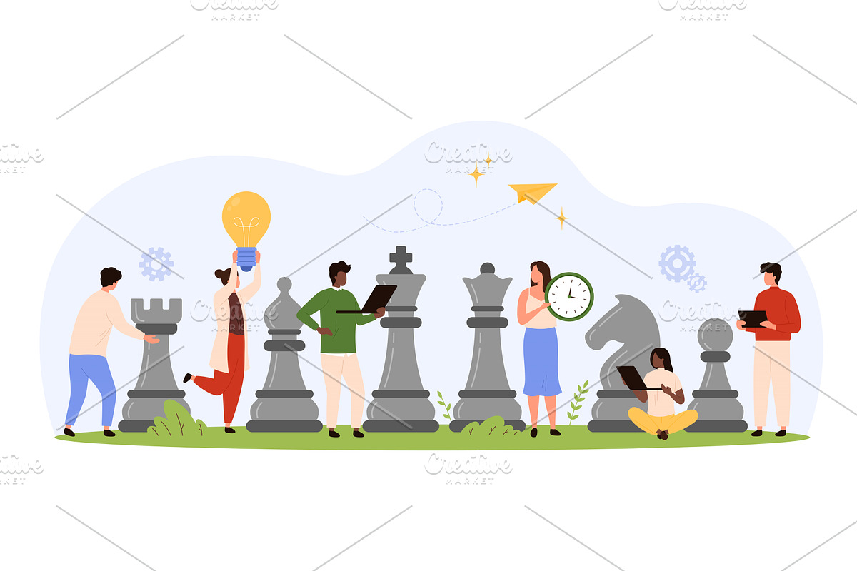 Teamwork strategy concept with chess, a Person Illustration by Flashvector