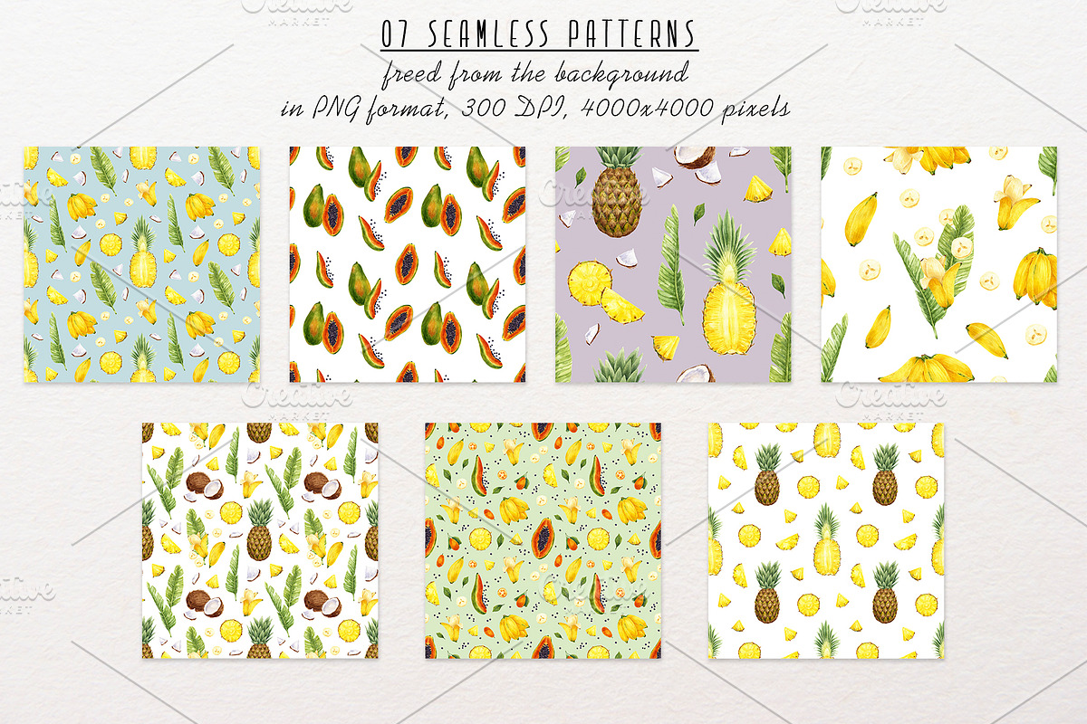 Tropical fruits watercolor clipart, a Food Illustration by a_ptichkina (Photo 4 of 5)