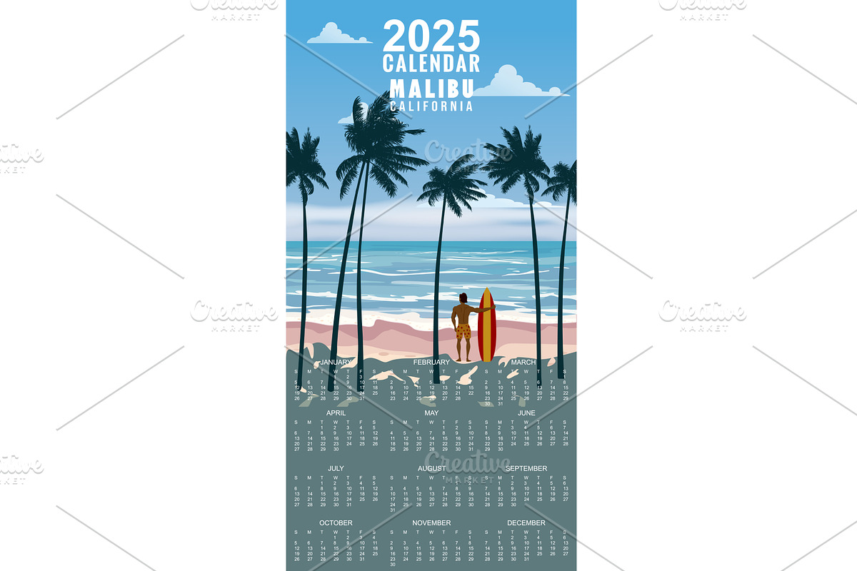 Calendar Monthly 2025 California, an Illustration by Vector_Up