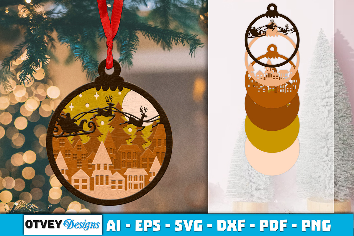 Christmas Scene Ornaments Layered, a Decorative Illustration by OTVEY DESIGN (Photo 7 of 13)