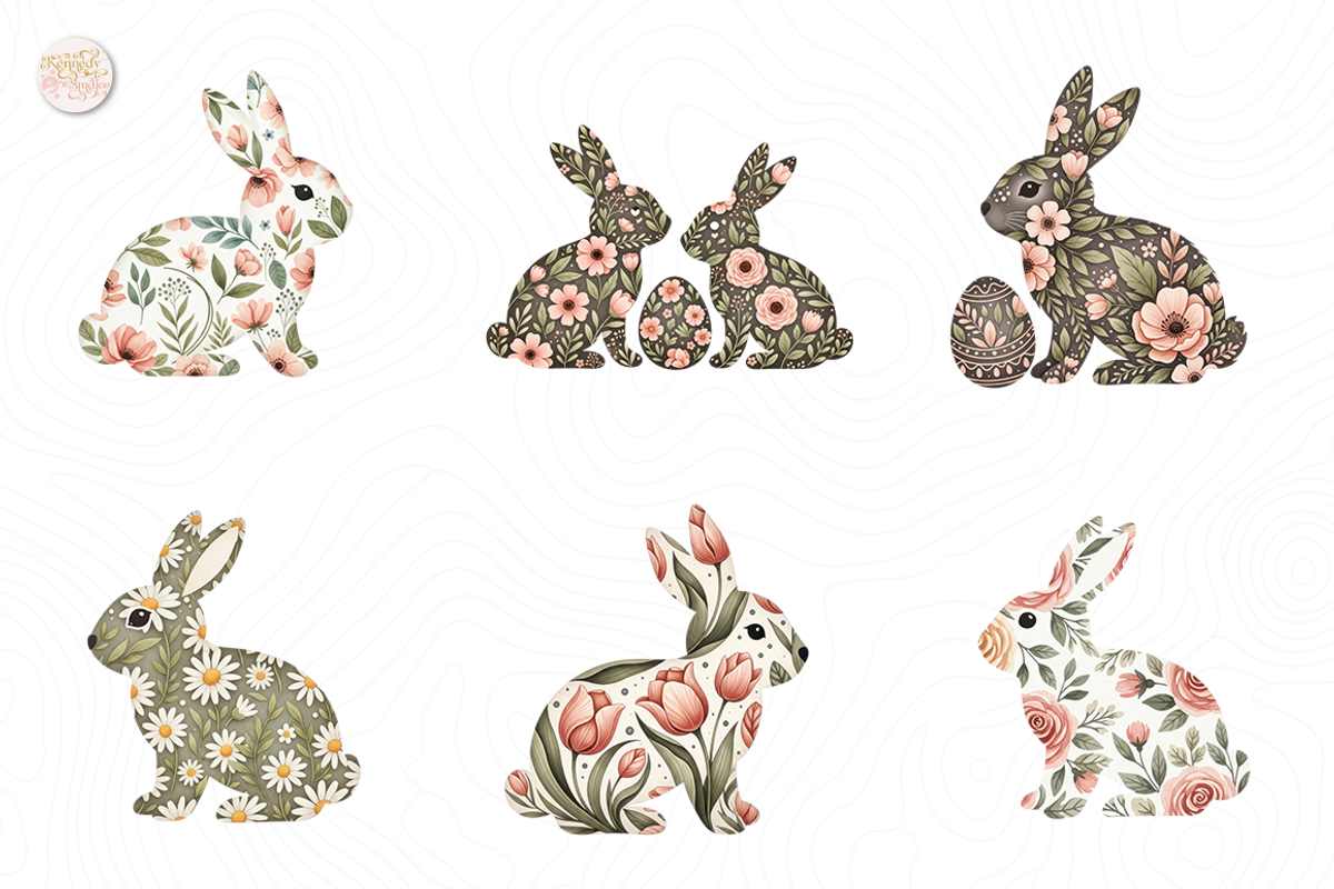 Floral Easter Bunny PNG Clipart., an Illustration by KennedyStudio (Photo 3 of 5)