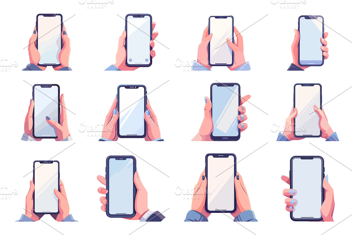 Set of hands holding smartphones, a Technology Illustration by LadadikArt