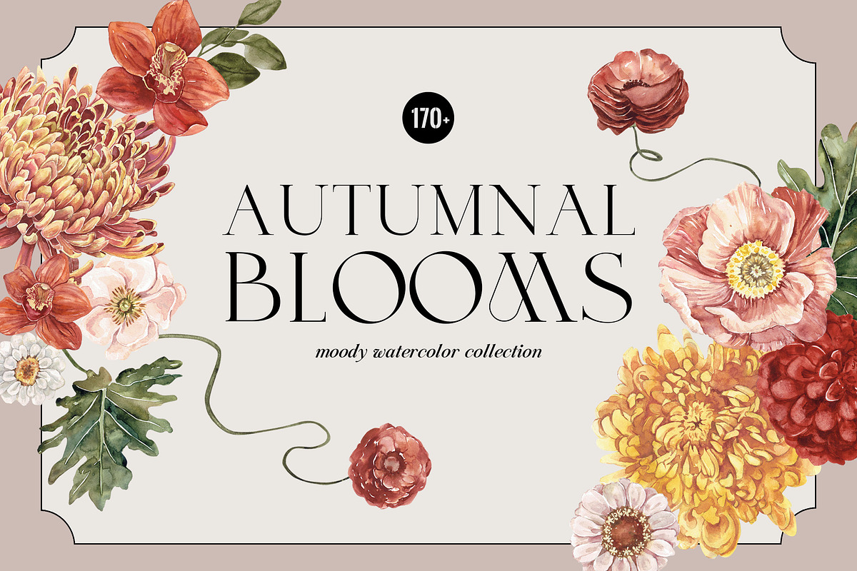 Autumnal Blooms Moody watercolor, an Illustration by SunnyAfternoons (Photo 1 of 12)