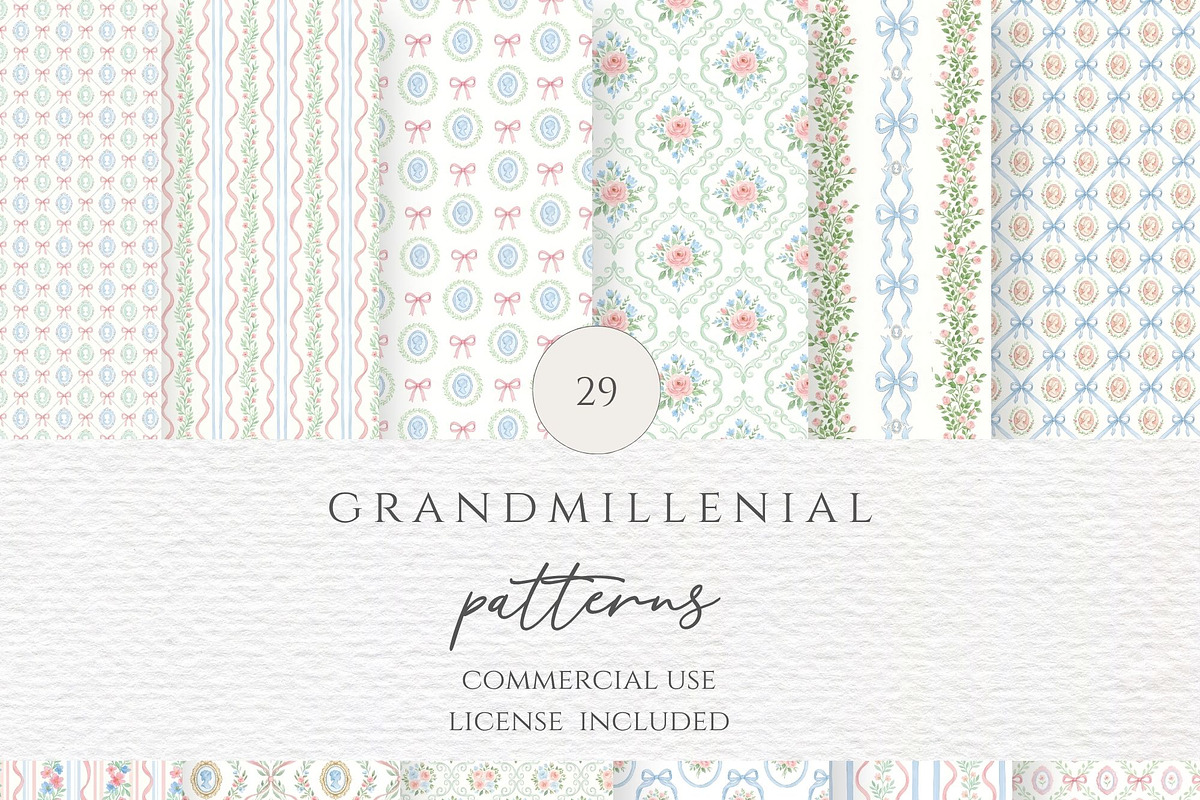 Grandmillennial Seamless Pattern, a Pattern Graphic by Invite to Clipart (Photo 2 of 12)