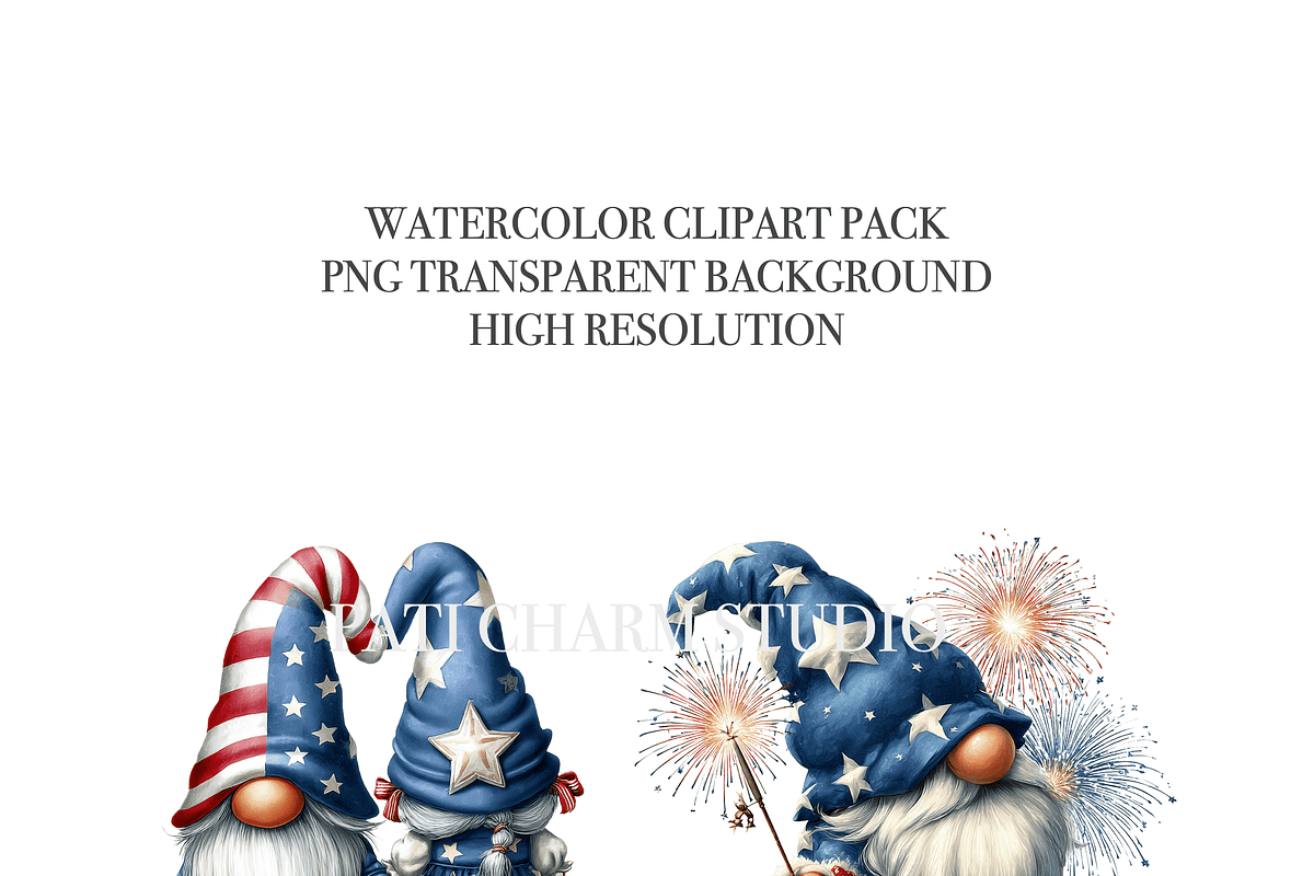 Patriotic Gnomes PNG Set, a Decorative Illustration by Pati Charm Studio (Photo 5 of 8)