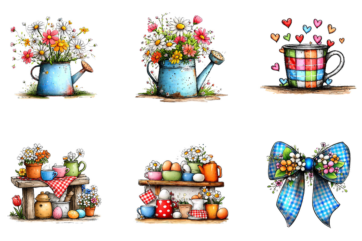 Blue Pink Gingham Spring Clipart, an Illustration by CreationArt (Photo 3 of 6)