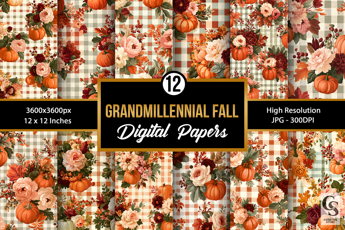 Grandmillennial Fall Flowers Pattern, a Pattern Graphic by Creative Store (Photo 1 of 5)