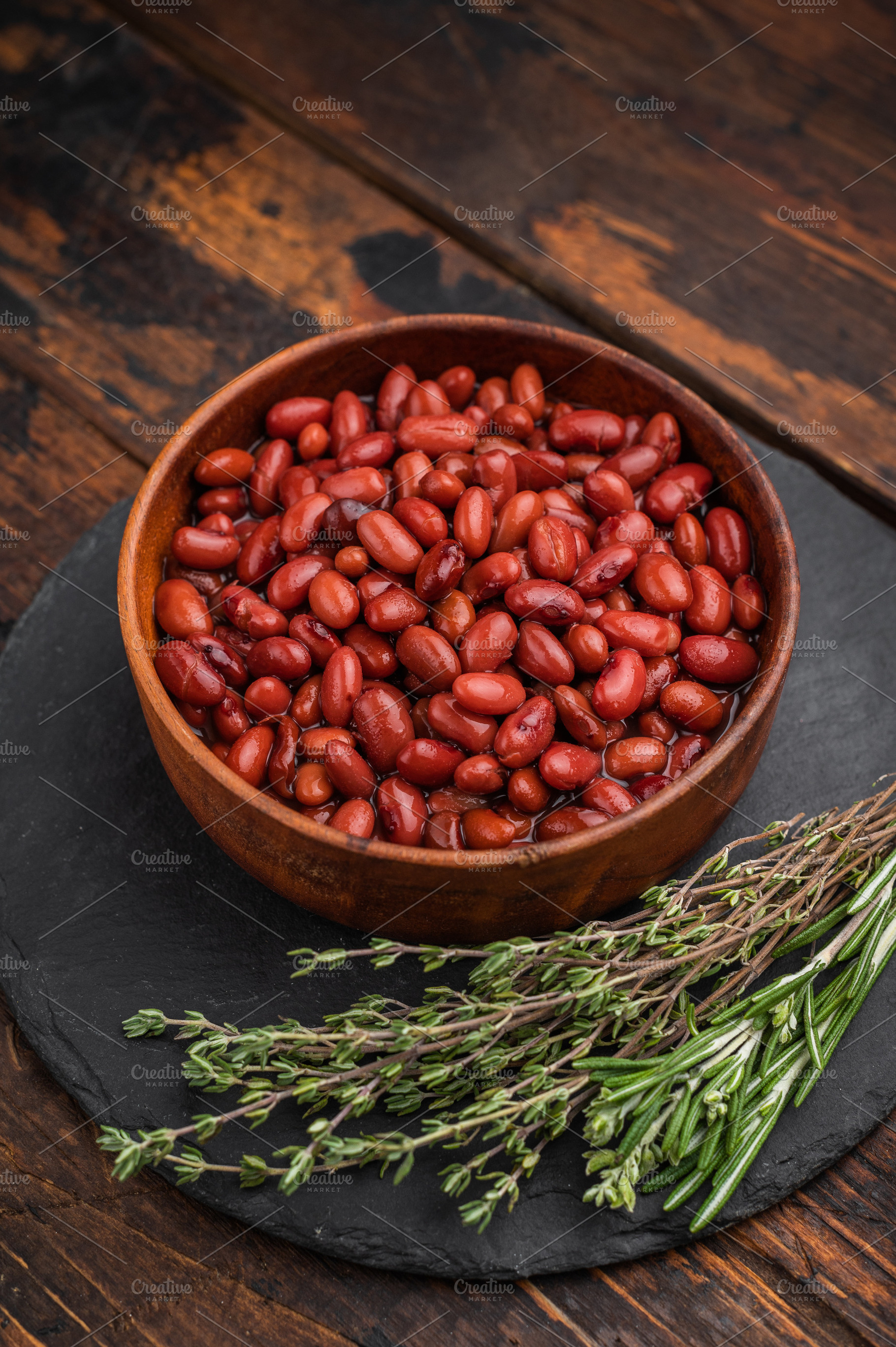 Simple, wholesome portion of kidney beans in a rustic wooden dis, a Food & Drink Photo by composter-box@mail.ru