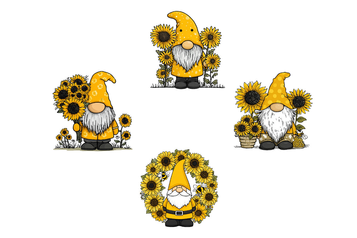 Bee Gnome with Sunflowers Clipart, an Illustration by Dream Creation (Photo 7 of 7)