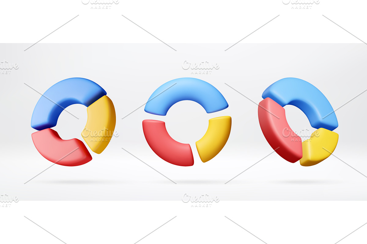 Three colored 3D torus charts, a Finance Illustration by Abscent