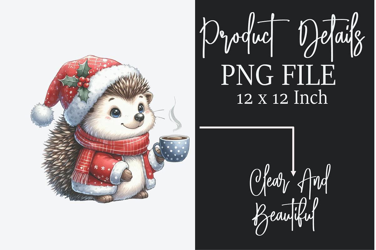 Watercolor Cute Christmas Hedgehog, a Seasonal Illustration by Rose Art (Photo 6 of 6)