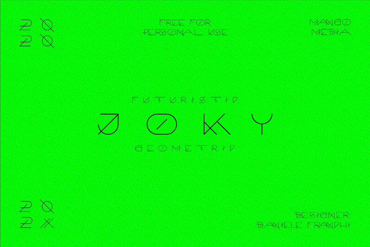 Joky - Light futuristic font, a Font by DanieleFranchi (Photo 1 of 9)