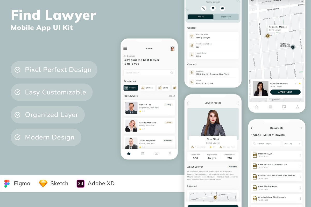Find Lawyer Mobile App UI Kit, an UI Kit Template by Betush