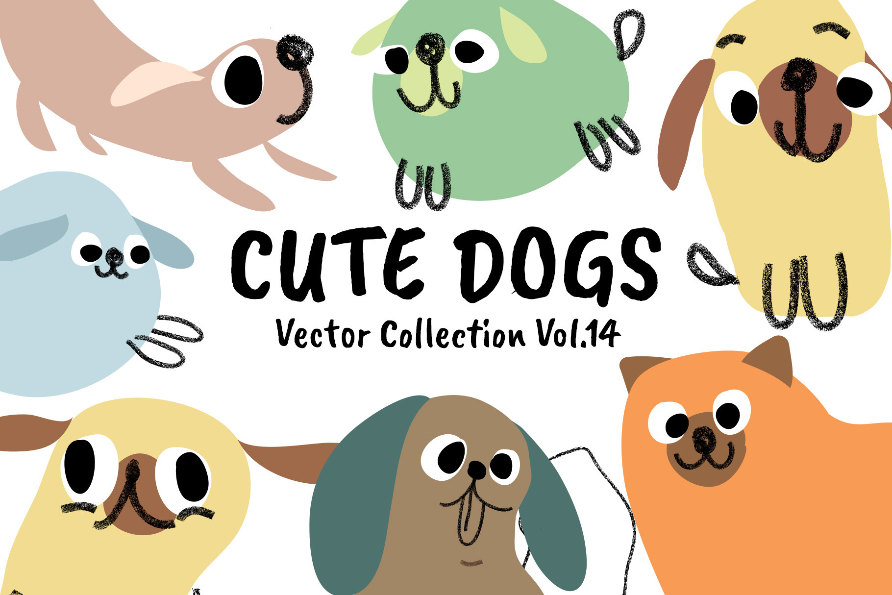 Cute dog breeds vector set