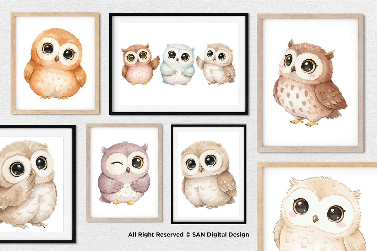 15 Bundle Watercolor Cute Owl Bird, an Animal Illustration by Morspective (Photo 4 of 8)