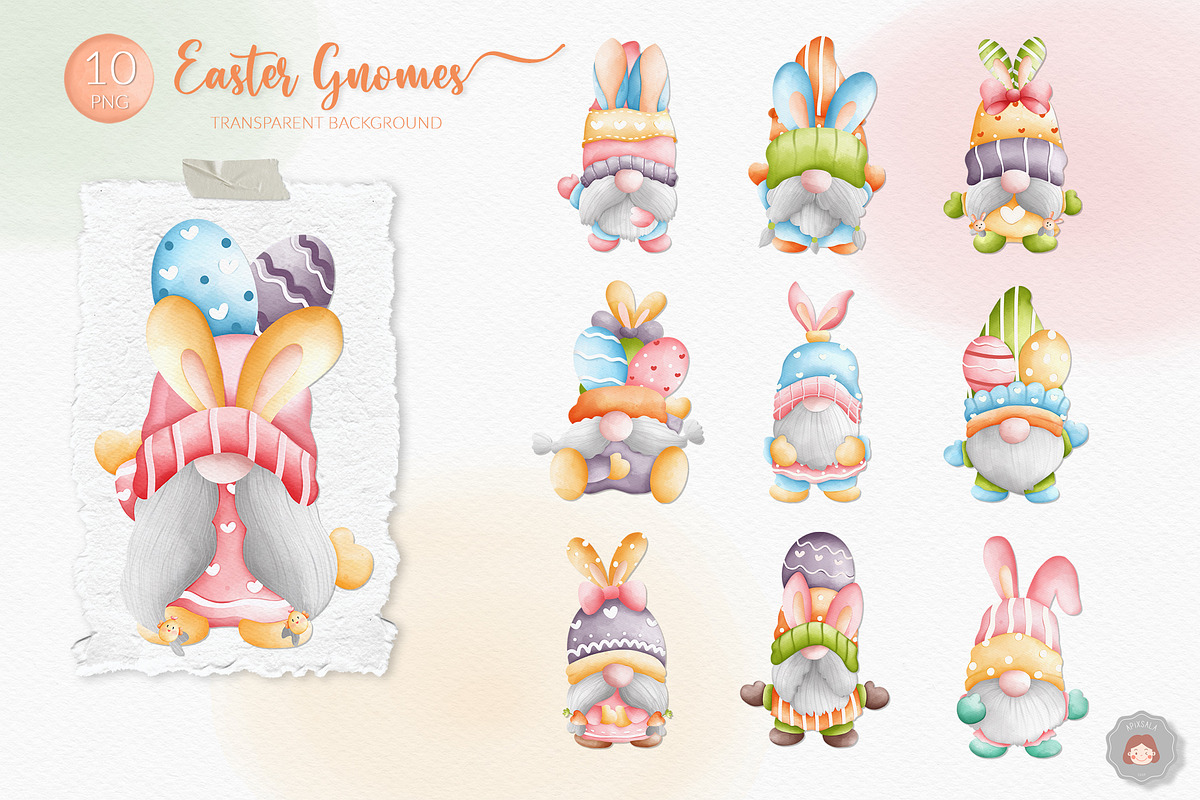 Watercolor Easter Bunny Gnome Bundle, a Decorative Illustration by Apixsala (Photo 2 of 7)