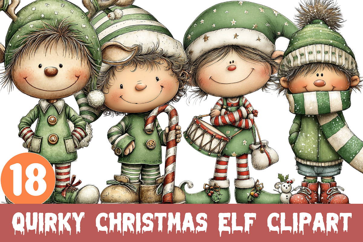 Quirky Christmas Elf Clipart, a Graphic by CitraGraphics (Photo 1 of 4)