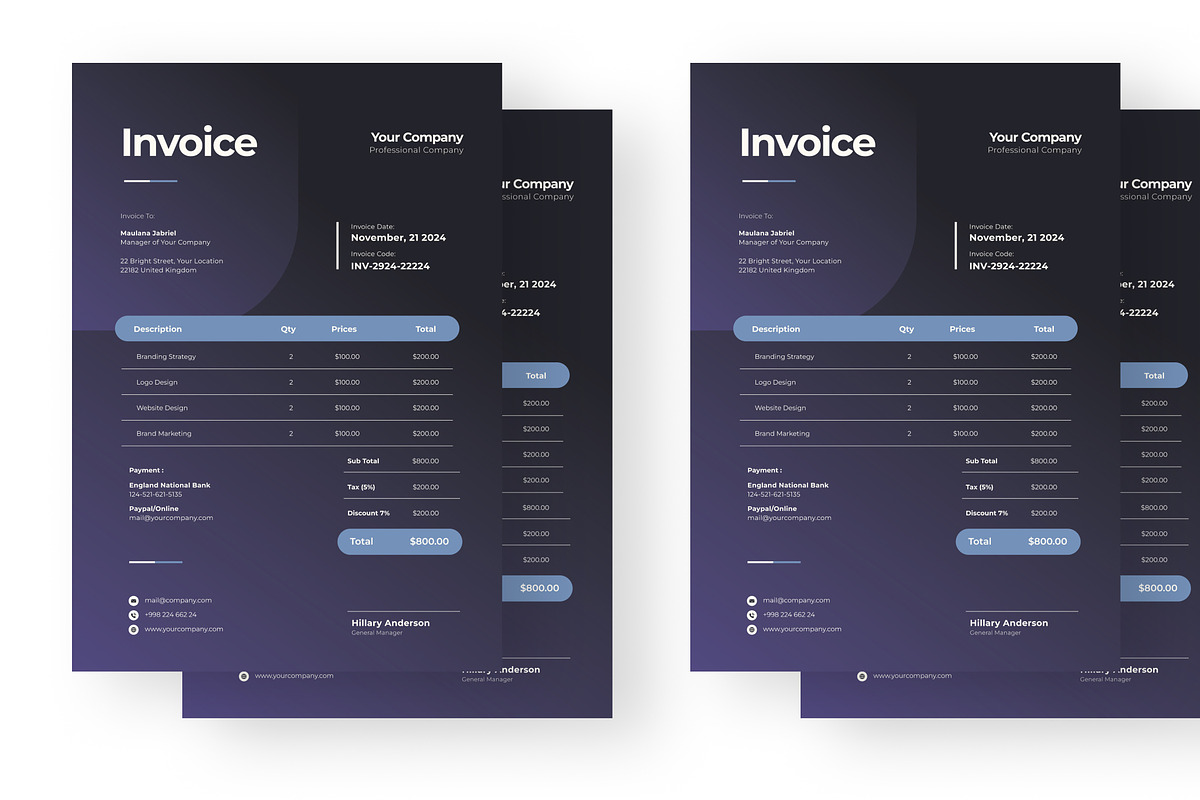 Purple-Gradient invoice, a Resume Template by Izdihaar_Studio (Photo 3 of 4)