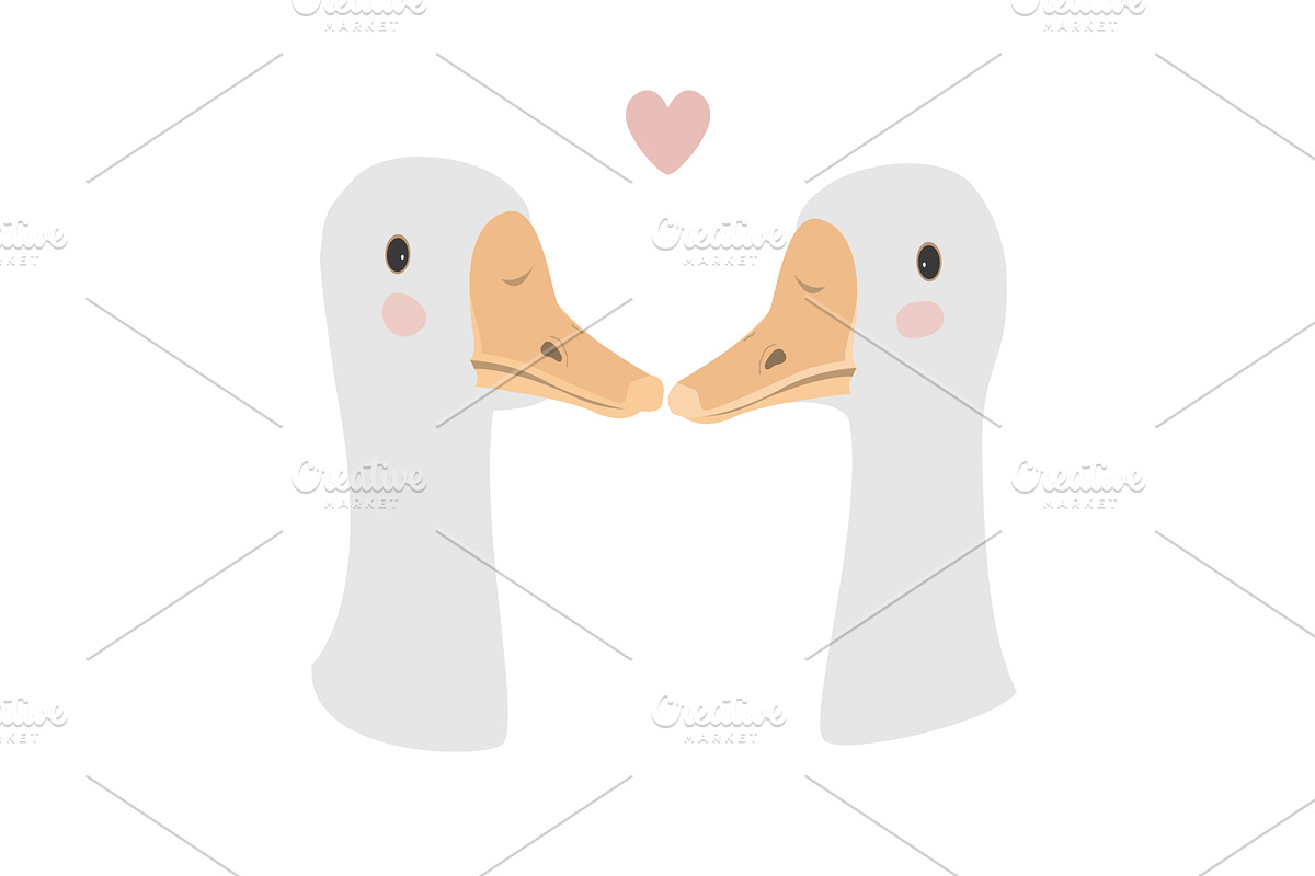 Geese couple in love. I love you and, an Animal Illustration by Toltemara