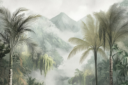 Serene Tropical Rainforest Scene, a Decorative Illustration by Virgo Studio