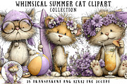 Whimsical Summer Cat Clipart, an Illustration by OK Design (Thumbnail 1 of 6)