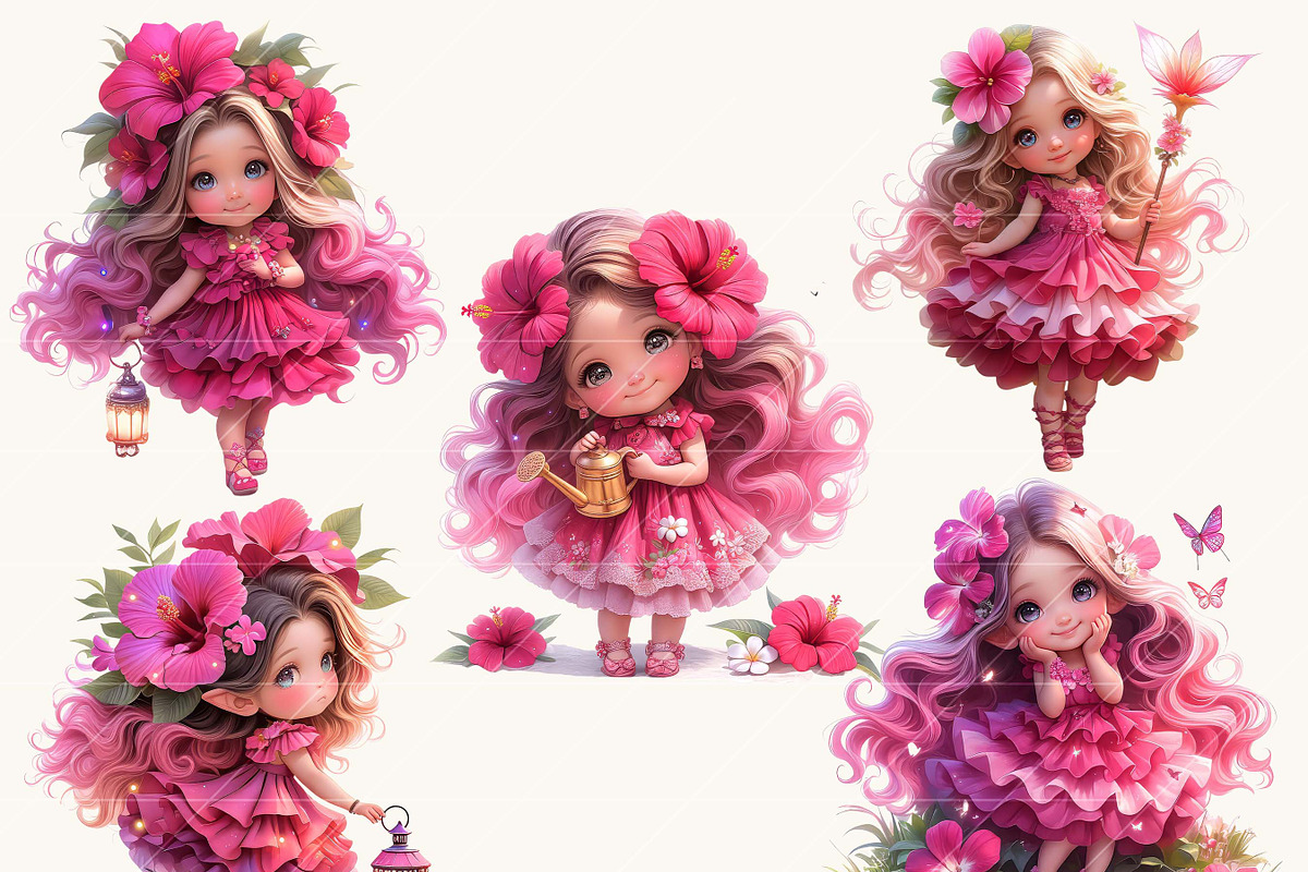Cute Chibi Floral Girls Clipart, a Person Illustration by Design Scotch (Photo 5 of 8)