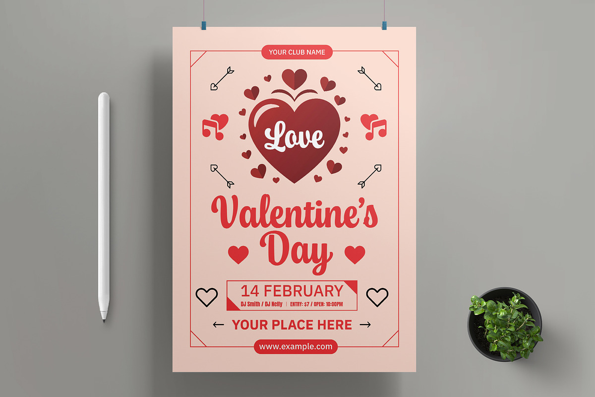 Valentines Day Party Flyer Template, a Flyer Template by MightyDesign (Photo 1 of 8)