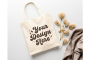 Natural Tote Bag Mockup, Flat Lay, a Merchandise Mockup by OniriqveDesigns (Thumbnail 1 of 3)