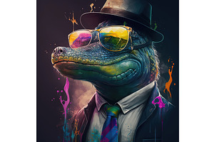 Cool Neon Party Alligator. Fashion