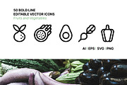 50 Fruit and Vegetable Icons, an Outline Icon by Side Project (Thumbnail 1 of 7)