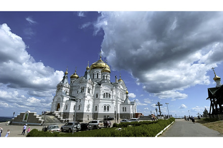 Orthodox church of white stone on a, an Architecture Photo by Media Whale Stock