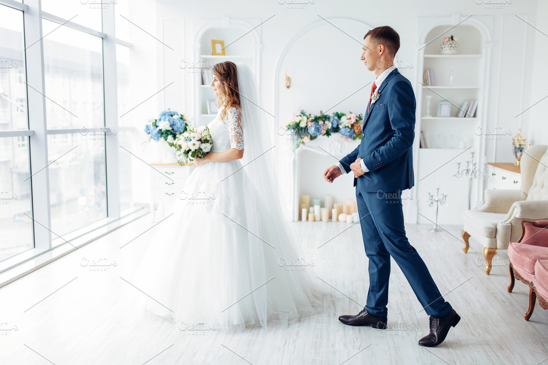 Beautiful bride in white dress and g, a Person Photo by Shopping King Louie