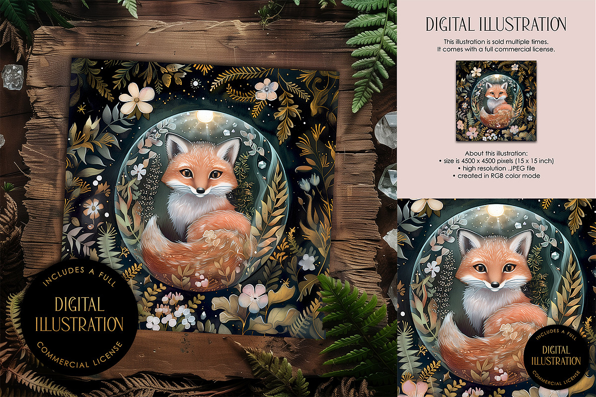 Cute Fox In Crystal Ball Art Print, an Animal Illustration by The Dutch Lady Designs (Photo 1 of 4)