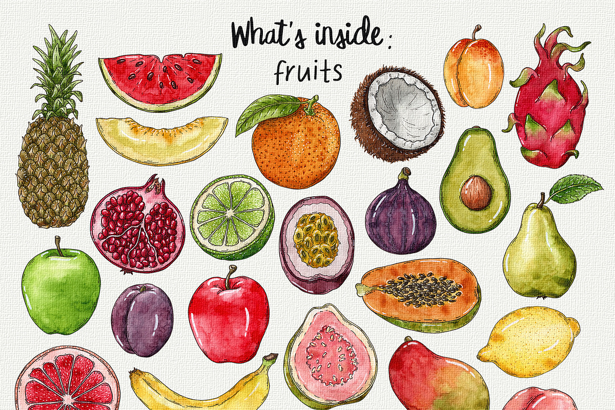 Fruits & berries watercolor clipart, an Object Graphic by Trinibis (Photo 2 of 4)