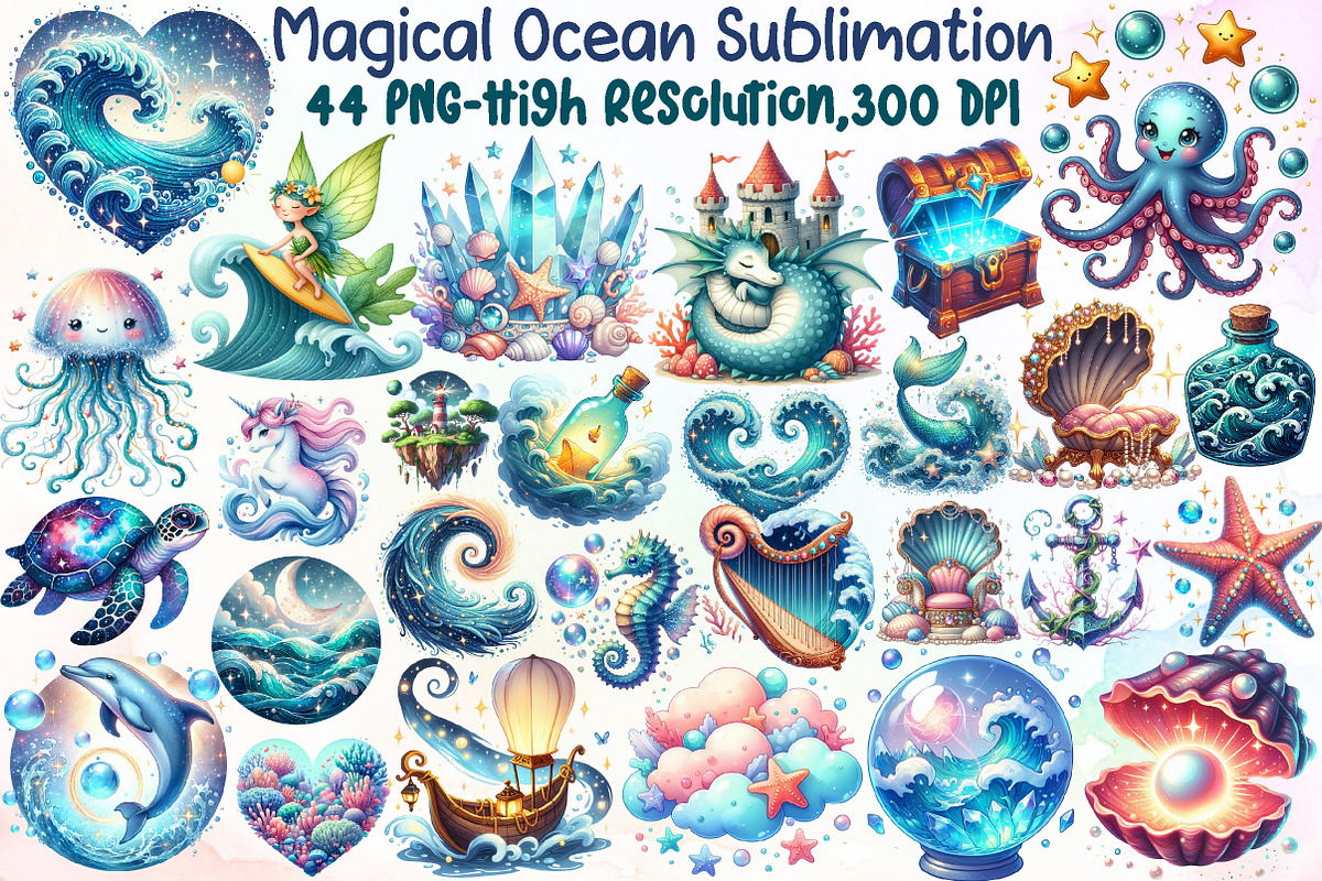 Magical Ocean Sublimation Clipart, an Illustration by Sublimation Artist (Photo 1 of 6)
