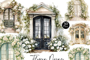White Flowers Doors Clipart Bundle, a Decorative Illustration by Design Scotch